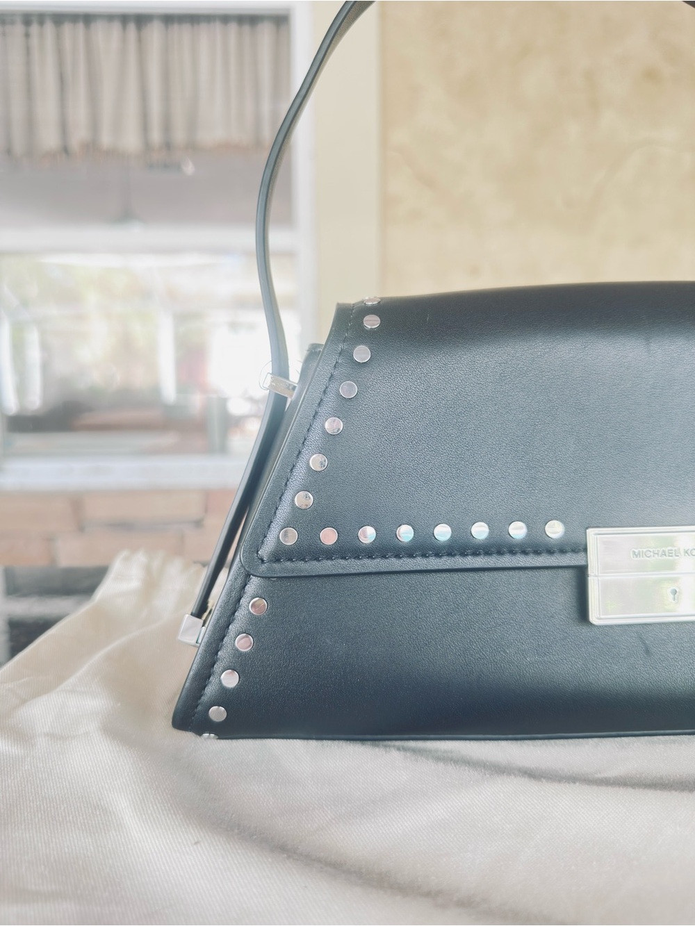 MICHAEL KORS ~ Black Ludlow Bag Silver Rivet Accents Magnetic Closure Boss Babe - Picture 9 of 17